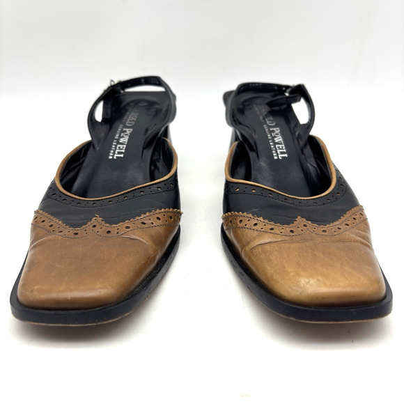 Vintage Harold Powell Block Heel Square Toe Wingtip Sling Back Loafers Women 9AA - Picture 7 of 16